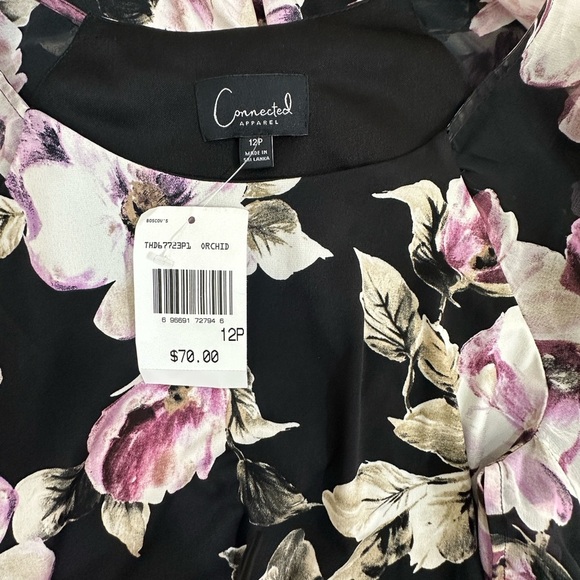 NWT Connected Apparel Black and Pink Floral Long Sleeve Dress - Picture 6 of 7